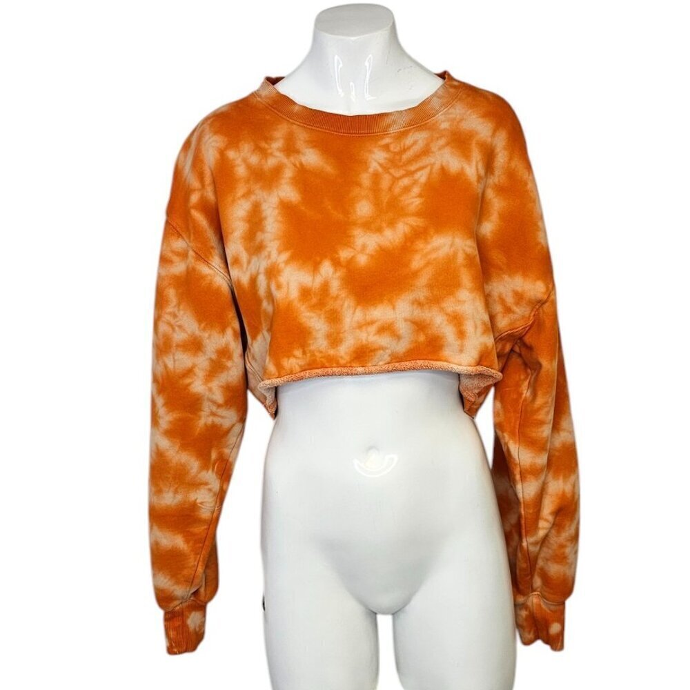 Aritzia TNA Cozy Fleece Crop Long Sleeve Sweatshirt, Tie Dye, Orange, Size 1 xS